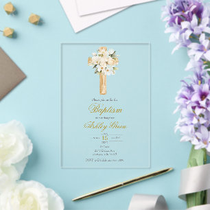 Acrylic baptism with cross invitations