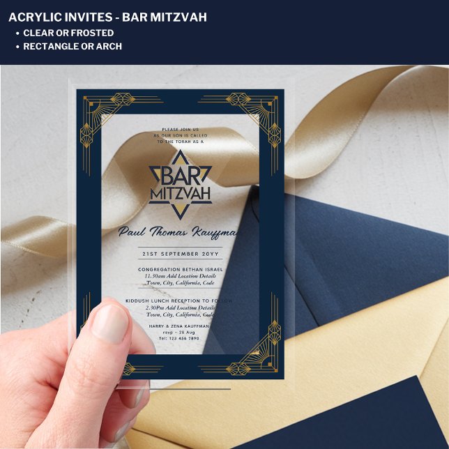 Acrylic BAR MITZVAH Navy Gold Modern Geometric Invitations (Creator Uploaded)