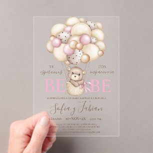 Acrylic Bear Balloons Baby Shower Girl Spanish Acrylic Invitations