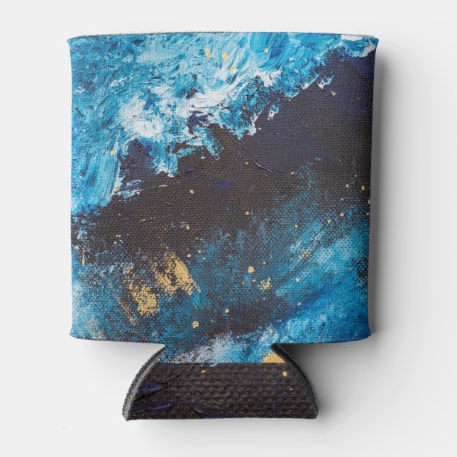 Acrylic blue, starry sky painting. can cooler (Front)