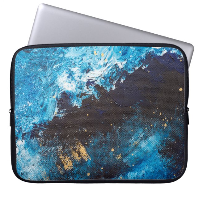 Acrylic blue, starry sky painting. laptop sleeve (Front)
