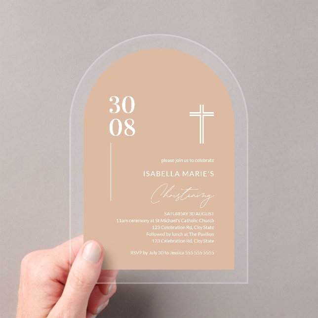 Acrylic Blush Pink Christening Invitation (Insitu (Handheld))