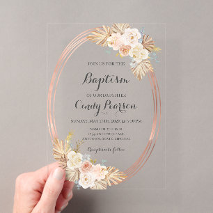Acrylic Boho baptism invitation for girl