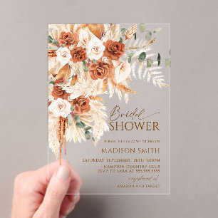 Acrylic Boho Floral Pampas Bridal Shower  Acrylic Invitations