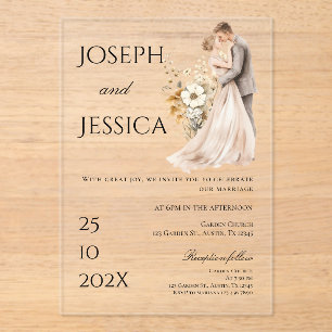 Acrylic Boho Wedding Silhouette of Bride and Groom Invitations