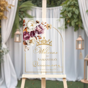 Acrylic Burgundy Fall Quinceanera Welcome Sign
