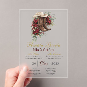 Acrylic burgundy flora boot Quinceañera Invitation