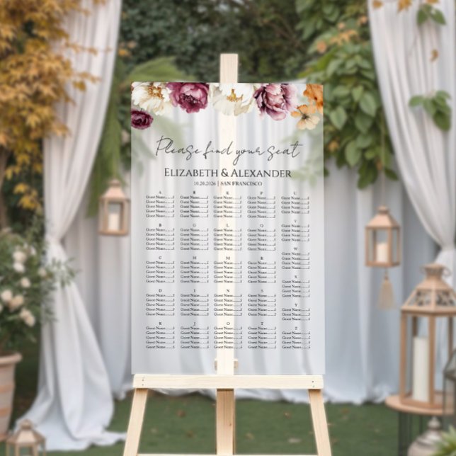 Acrylic Burgundy Floral Fall Wedding Seating Chart (Creator Uploaded)