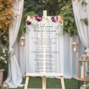 Acrylic Burgundy Wedding Ceremony Program Sign
