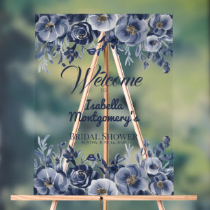 Acrylic Chinoiserie Blue Floral Welcome Sign