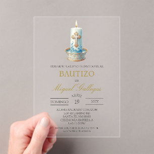 Acrylic Christian Candle Spanish baptism Invitations