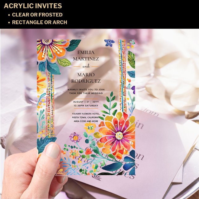 Acrylic Clear Fiesta Floral Wedding BUDGET Invitations (Creator Uploaded)
