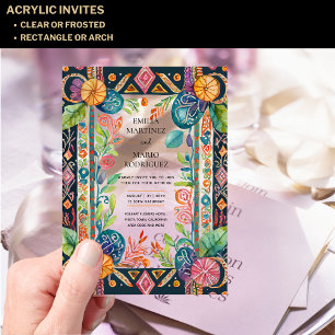 Acrylic Clear Fiesta Folkart Floral Wedding BUDGET Acrylic Invitations