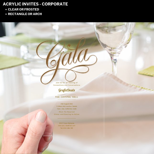 Acrylic Clear Gala Business Charity Corporate Gold Acrylic Invitations (Creator Uploaded)