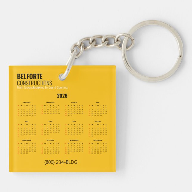 Acrylic Construction Calendar | Yellow & Crane Key Ring (Back)