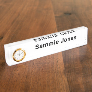 Acrylic Desk Name Plate with Clock Professional