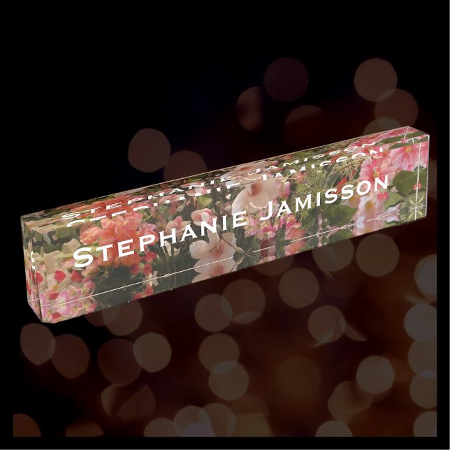 Acrylic Desk Nameplate, Floral Many Flowers Nameplate (Creator Uploaded)
