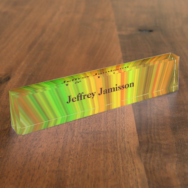 Acrylic Desk Nameplate, Yellow and Green Nameplate (Side)