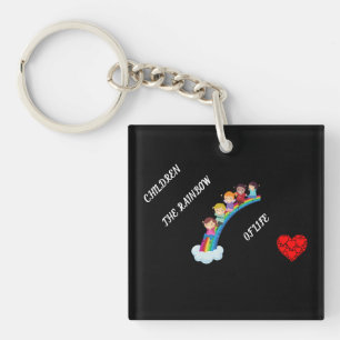 Acrylic double sided keychain. Children & rainbows Key Ring