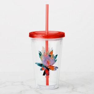 Acrylic Drinking Glass with Straw & Top Water Lily