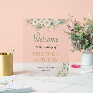 Acrylic Elegant Blush Floral Wedding Welcome Sign