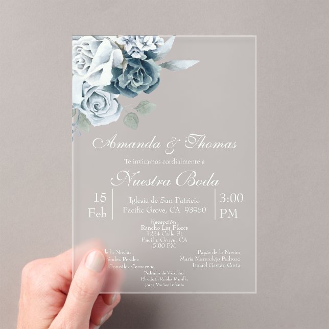 Acrylic floral Spanish Wedding Acrylic Invitations (Insitu (Handheld))