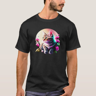 Acrylic Flower Cute Cat T-Shirt