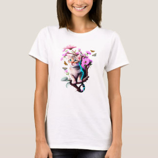 Acrylic Flower Cute Cat T-Shirt