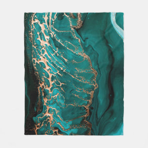 Acrylic Fluid Art. Dark green waves in abstract oc Fleece Blanket