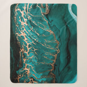 Acrylic Fluid Art. Dark green waves in abstract oc Sherpa Blanket