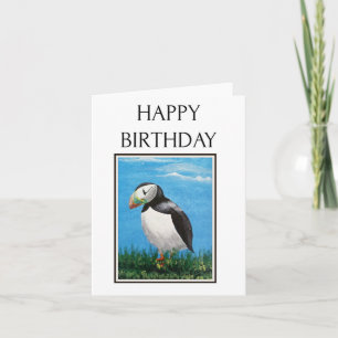 Acrylic Folk Art, Puffin, Birthday Card