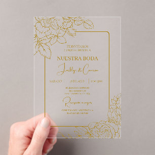 Acrylic gold Floral Spanish Wedding Invitations