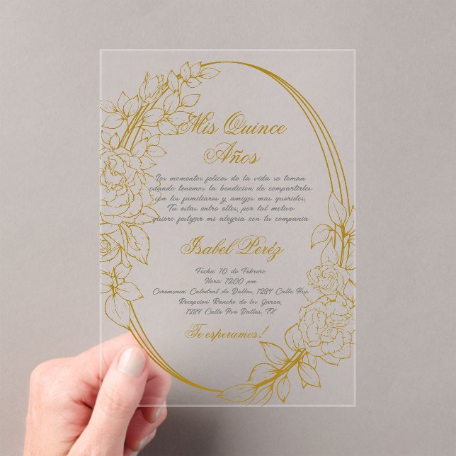 Acrylic Gold frame Spanish Quinceanera  Invitations (Insitu (Handheld))