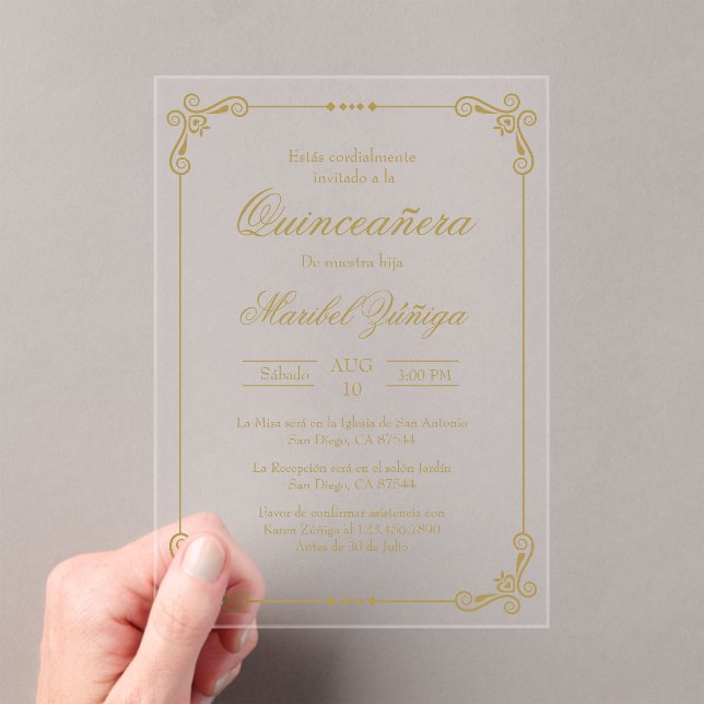 Acrylic gold quinceañera Invitation (Insitu (Handheld))