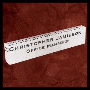 Acrylic Gray Stripe Name and Title Desk Nameplate