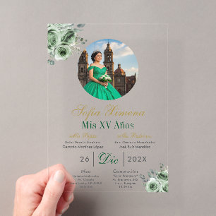 Acrylic Green elegant dress Quinceañera Invitation