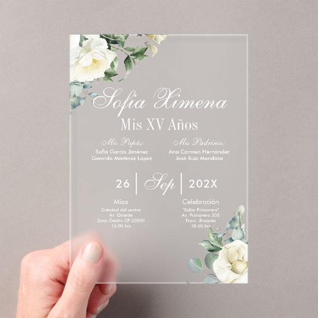 Acrylic greenery white floral invitation  (Insitu (Handheld))