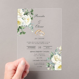 Acrylic greenery white wedding  invitations