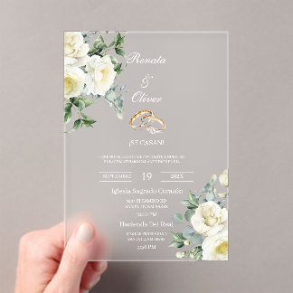 Acrylic greenery white wedding invitations