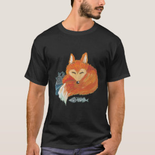 acrylic illustration of a sleeping fox with a buck T-Shirt