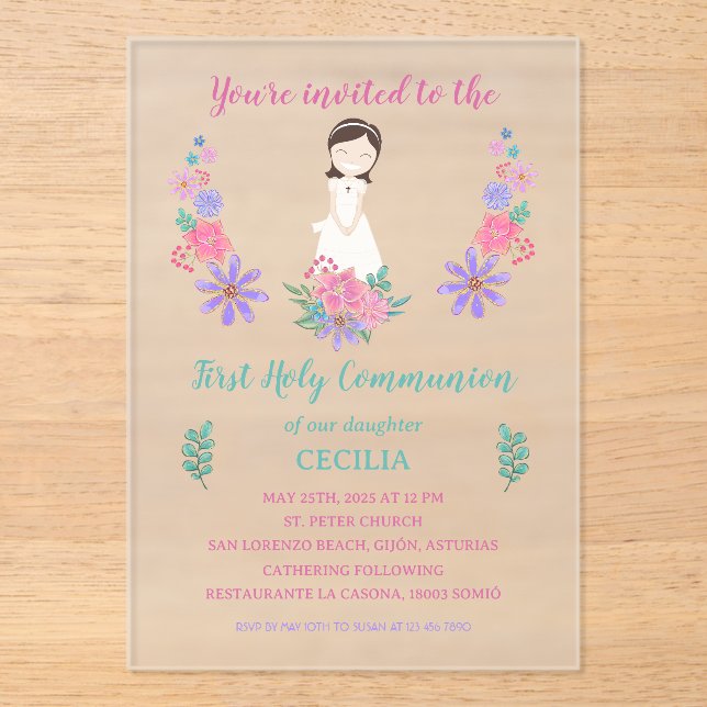 Acrylic Invitation First Communion CECILIA (Front)