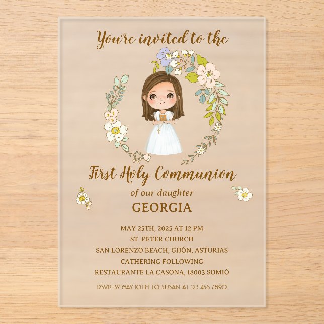 Acrylic invitation GEORGIA First communion (Front)