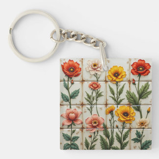 Acrylic Keychain - flower tile