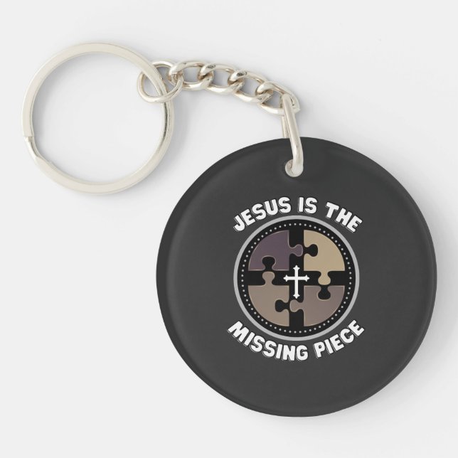 Acrylic Keychain Jesus Is The Missing Piece. (Front)