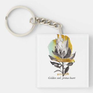 Acrylic Keychain protea flower with gold 