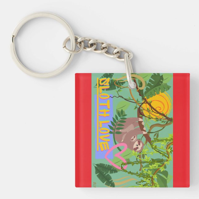 Acrylic Keychain Sloth Love, Wildlife (Front)