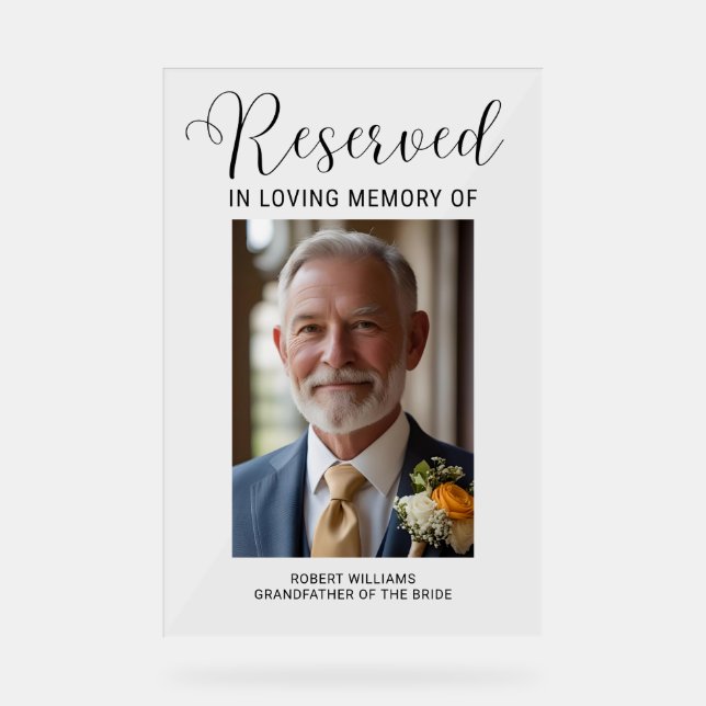 Acrylic Memorial Sign for Wedding Reserved Chair  (Front)