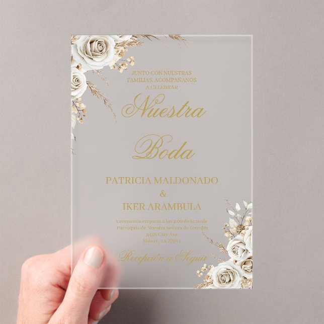 Acrylic minimalist wedding invitation in spanish (Insitu (Handheld))