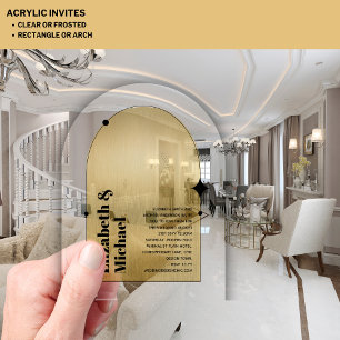 Acrylic Modern Minimalist Gold Black Art Deco Acrylic Invitations