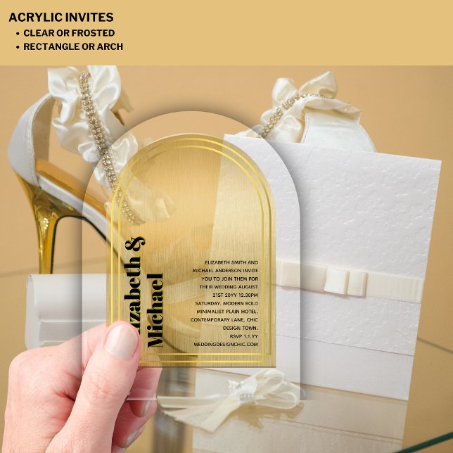 Acrylic Modern Minimalist Simple Bold GOLD Black Acrylic Invitations (Creator Uploaded)
